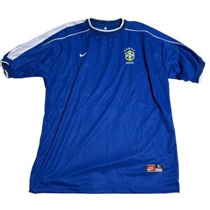 Nike Brazil National Team Soccer Jersey Blue XL Vintage CBF Training Shirt Mens
